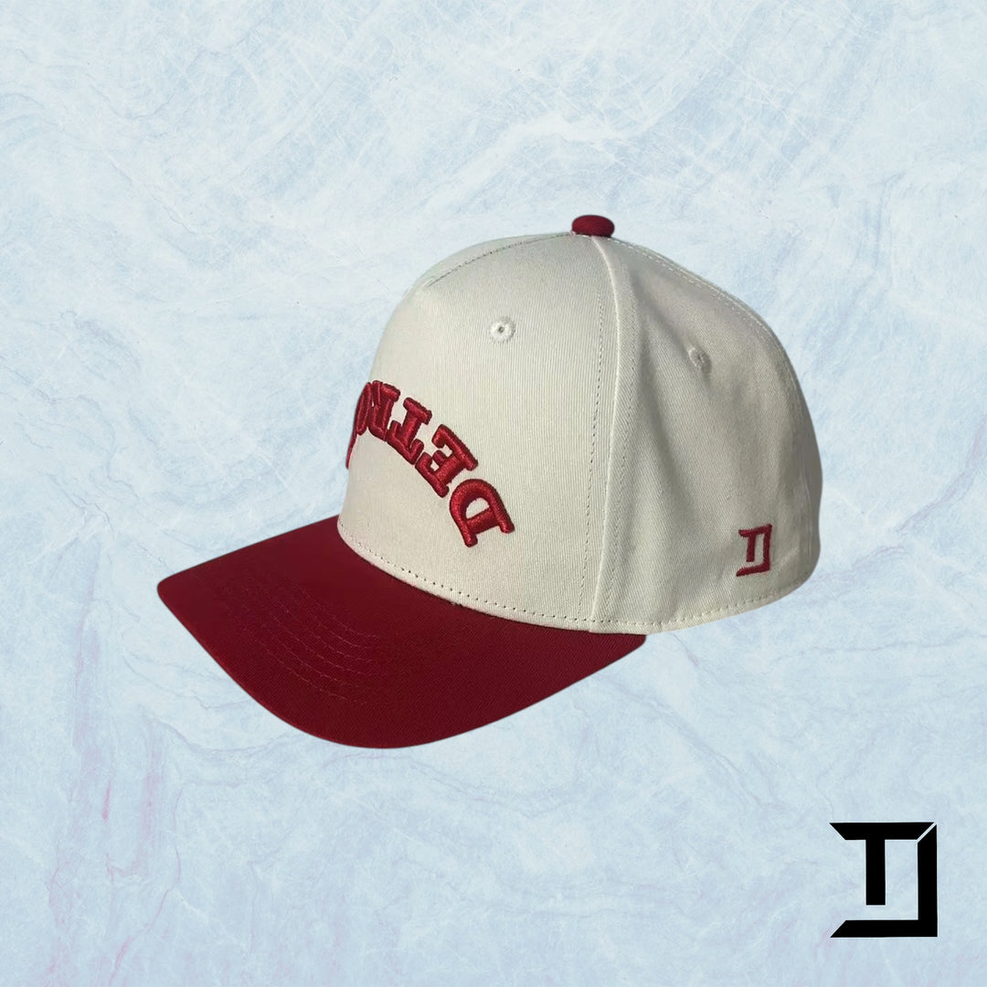 Pre-Curved Classic Detroit SnapBack - Two Tone Cream/Red