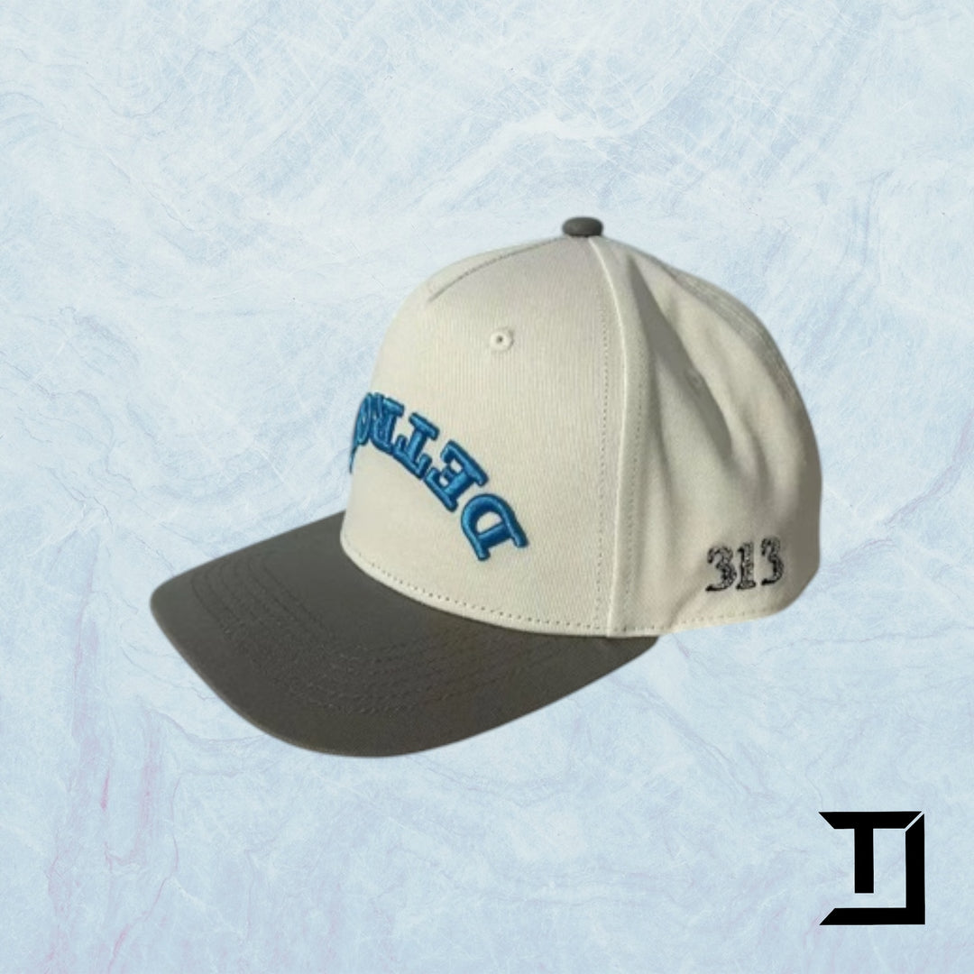 Pre-Curved Classic Detroit SnapBack - Two Tone Cream/ Blue